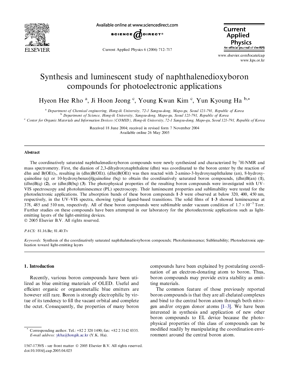 Synthesis and luminescent study of naphthalenedioxyboron compounds for photoelectronic applications