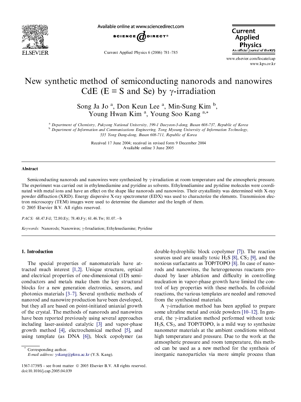 New synthetic method of semiconducting nanorods and nanowires CdE (EÂ =Â S and Se) by Î³-irradiation