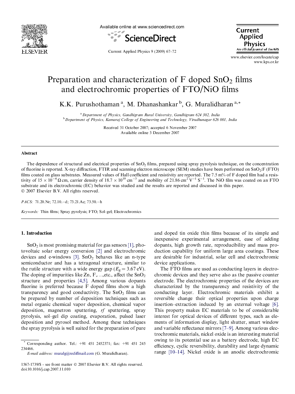 Preparation and characterization of F doped SnO2 films and electrochromic properties of FTO/NiO films