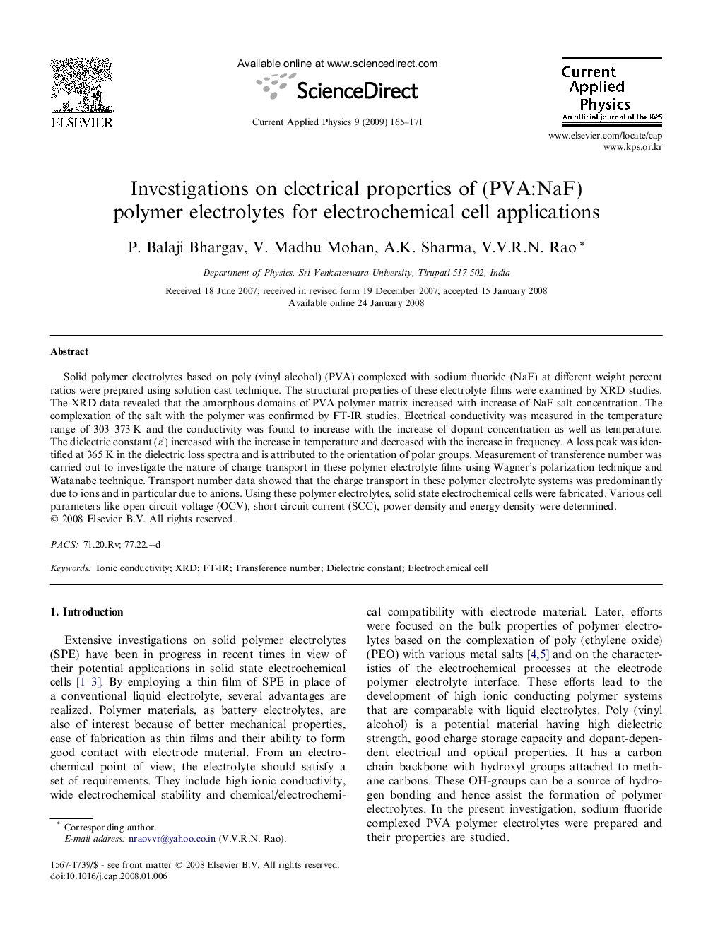 Investigations on electrical properties of (PVA:NaF) polymer electrolytes for electrochemical cell applications