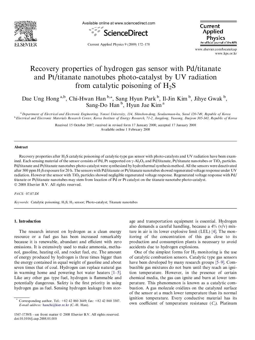 Recovery properties of hydrogen gas sensor with Pd/titanate and Pt/titanate nanotubes photo-catalyst by UV radiation from catalytic poisoning of H2S