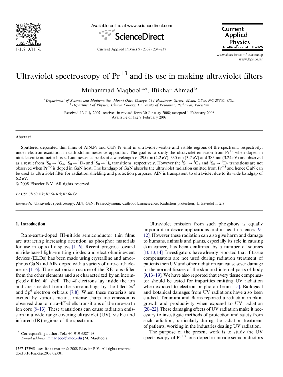 Ultraviolet spectroscopy of Pr+3 and its use in making ultraviolet filters