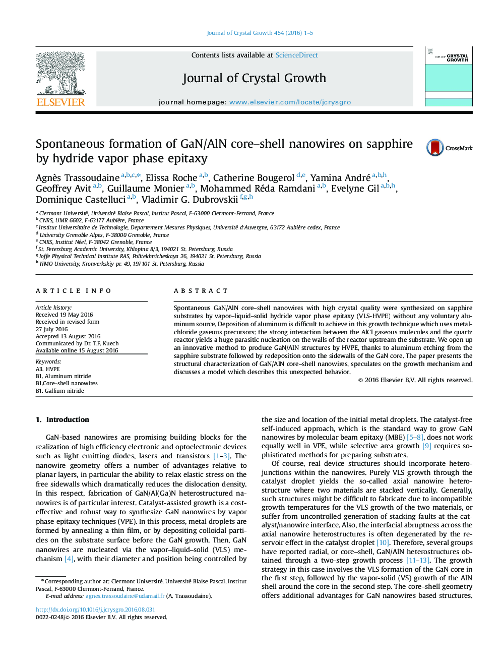 Spontaneous formation of GaN/AlN core–shell nanowires on sapphire by hydride vapor phase epitaxy