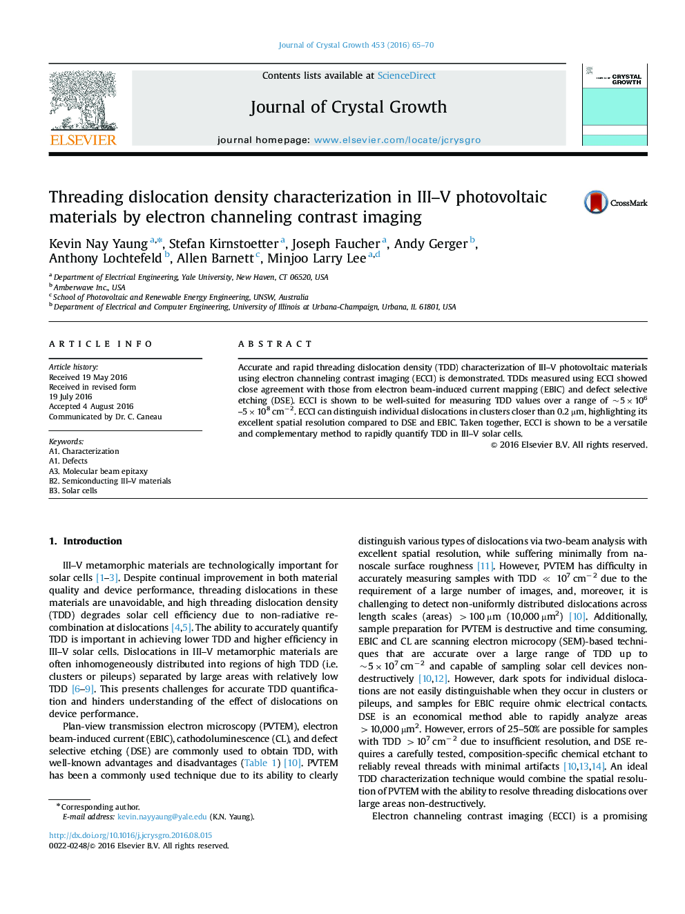 Threading dislocation density characterization in III–V photovoltaic materials by electron channeling contrast imaging