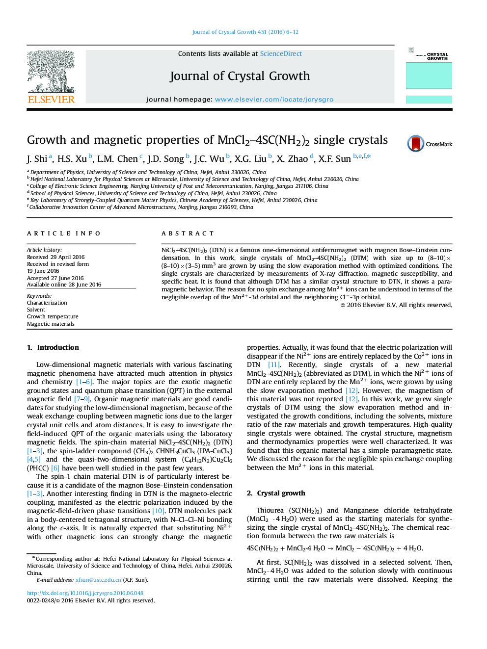 Growth and magnetic properties of MnCl2–4SC(NH2)2 single crystals