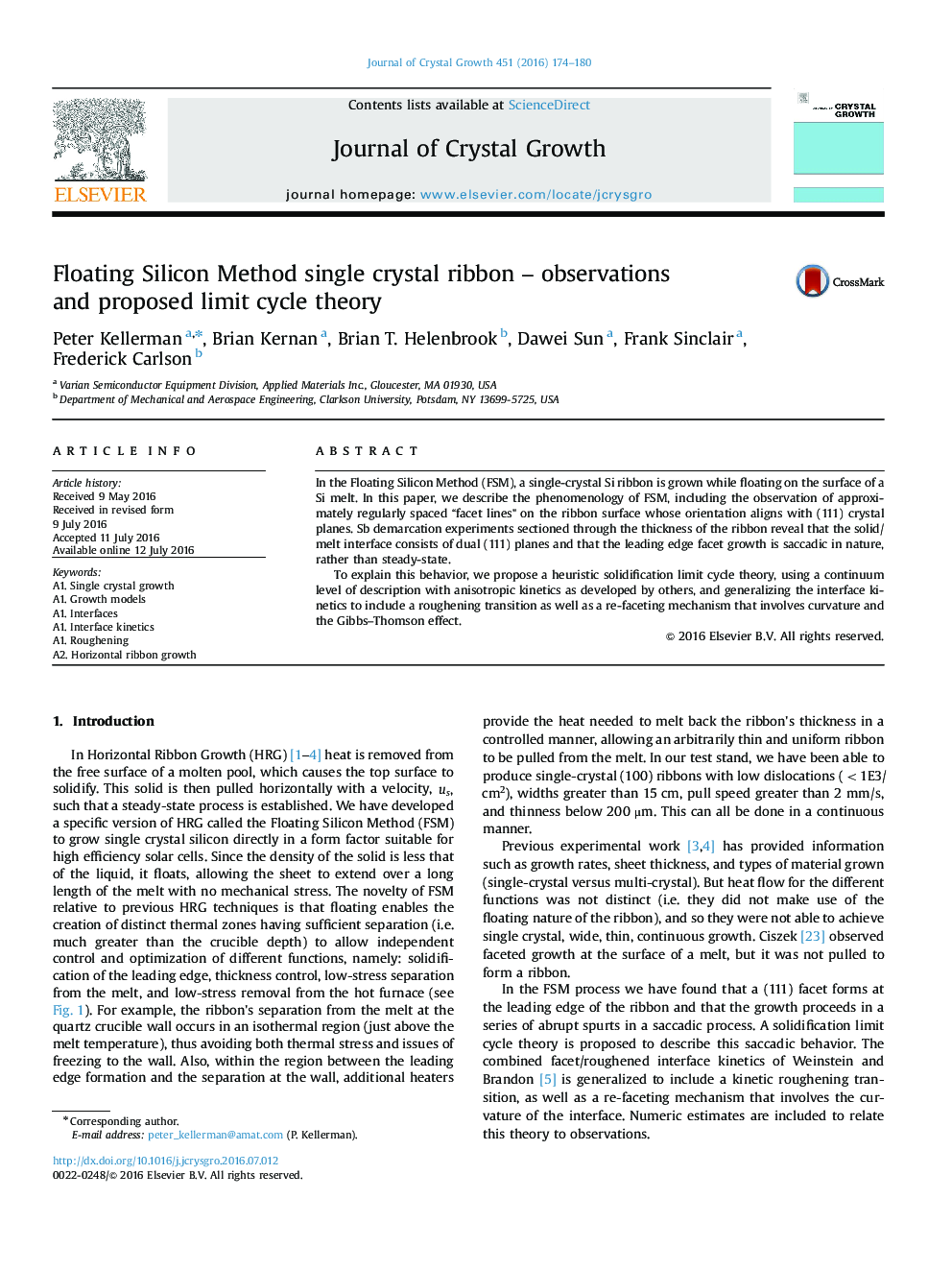 Floating Silicon Method single crystal ribbon – observations and proposed limit cycle theory