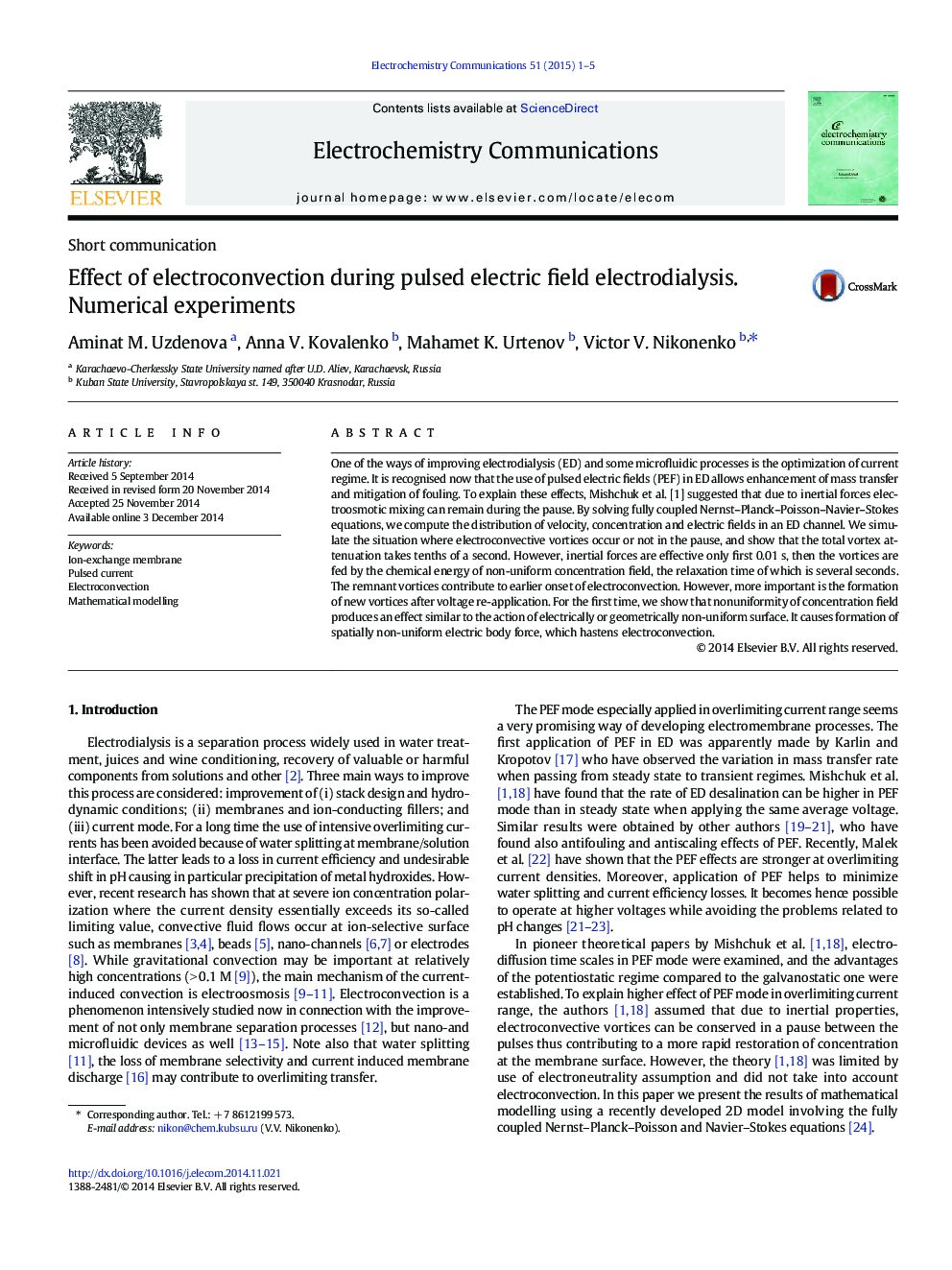 Effect of electroconvection during pulsed electric field electrodialysis. Numerical experiments