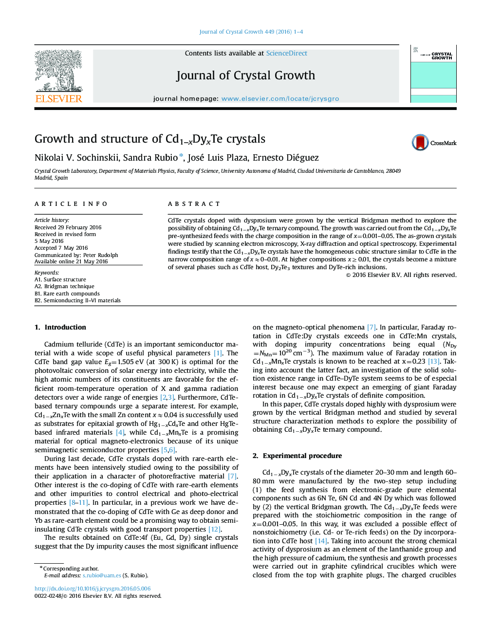 Growth and structure of Cd1–xDyxTe crystals