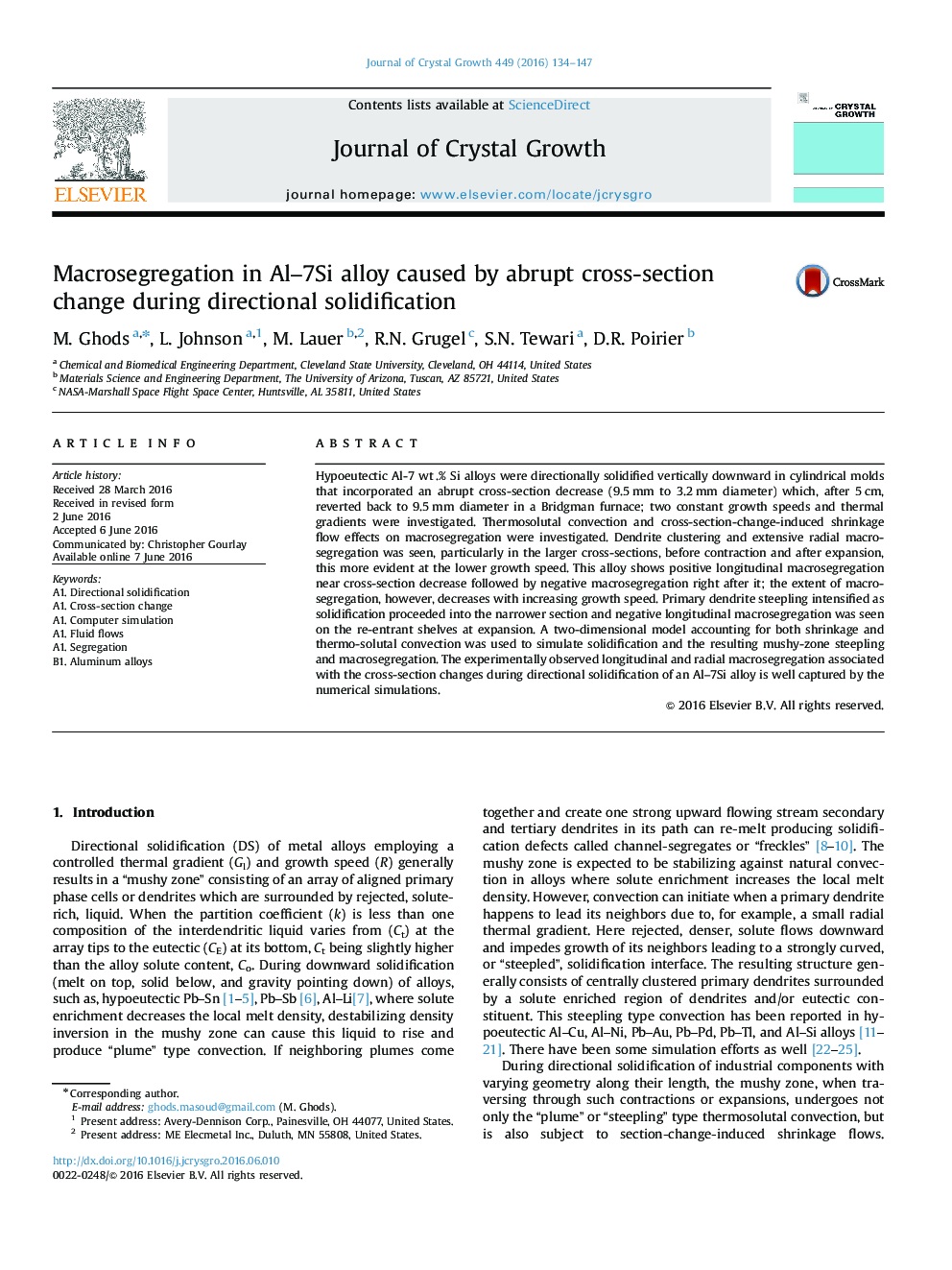 Macrosegregation in Al-7Si alloy caused by abrupt cross-section change during directional solidification