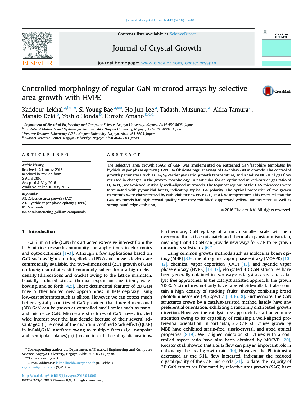 Controlled morphology of regular GaN microrod arrays by selective area growth with HVPE