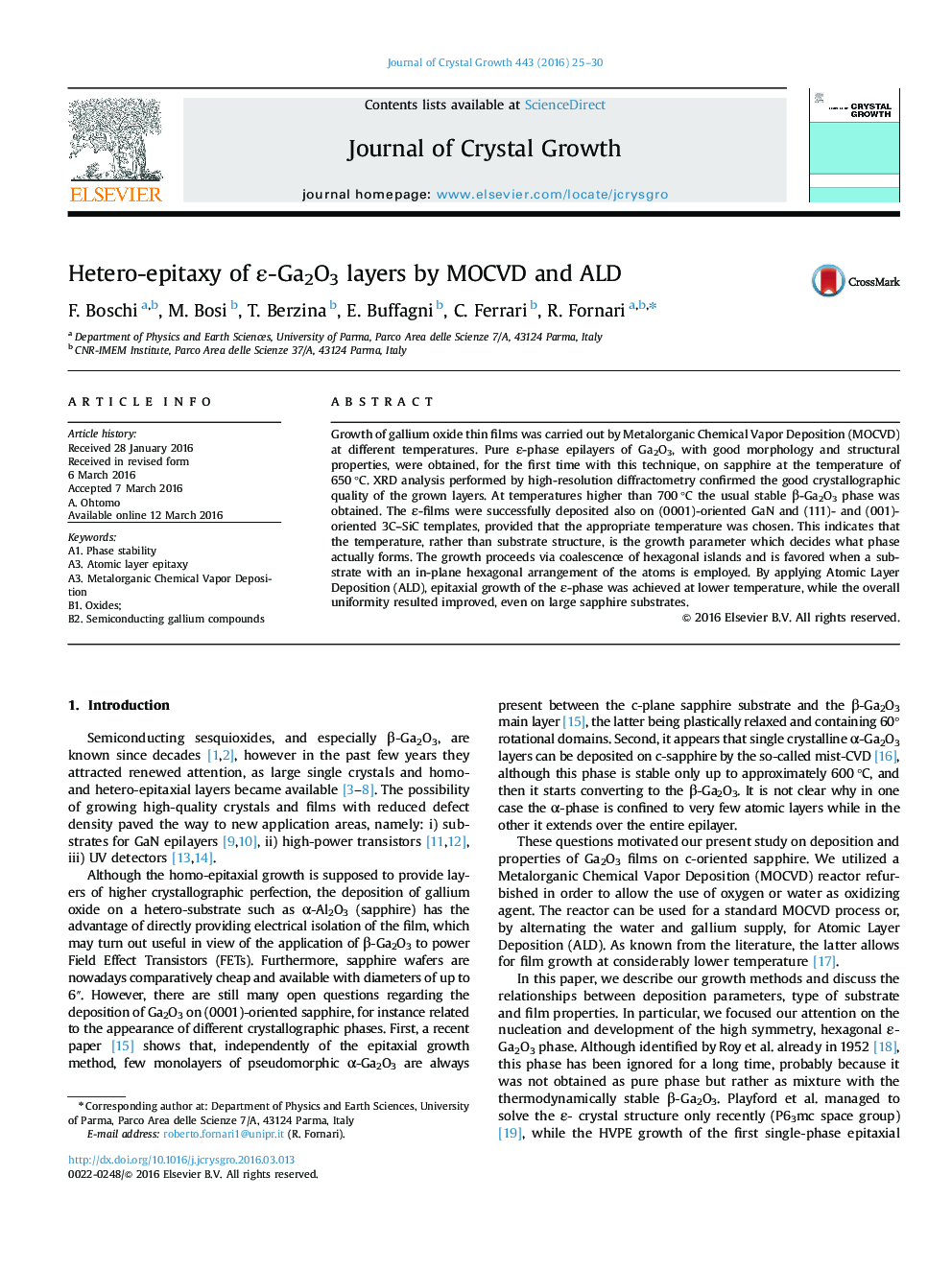 Hetero-epitaxy of Îµ-Ga2O3 layers by MOCVD and ALD