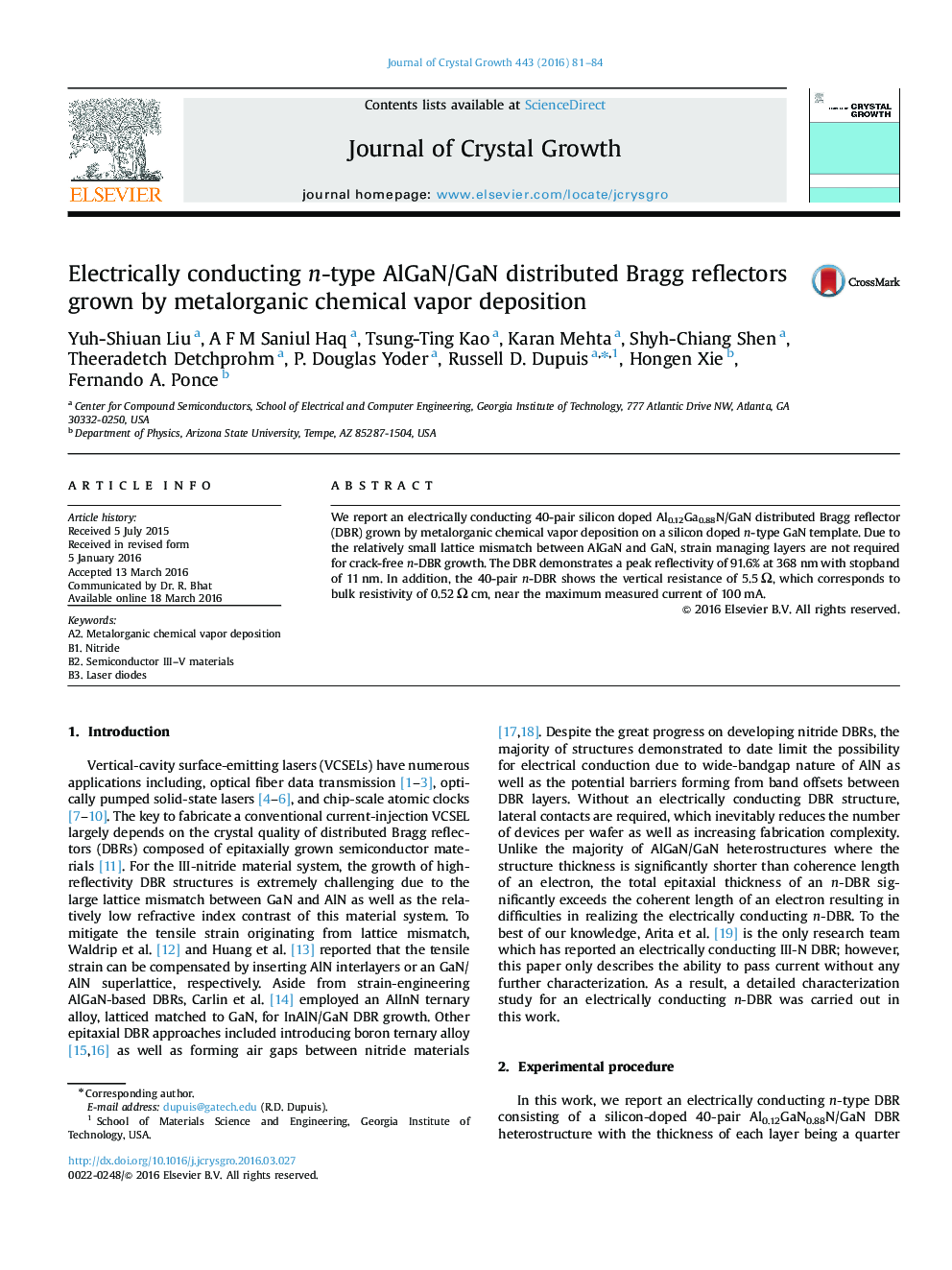 Electrically conducting n-type AlGaN/GaN distributed Bragg reflectors grown by metalorganic chemical vapor deposition