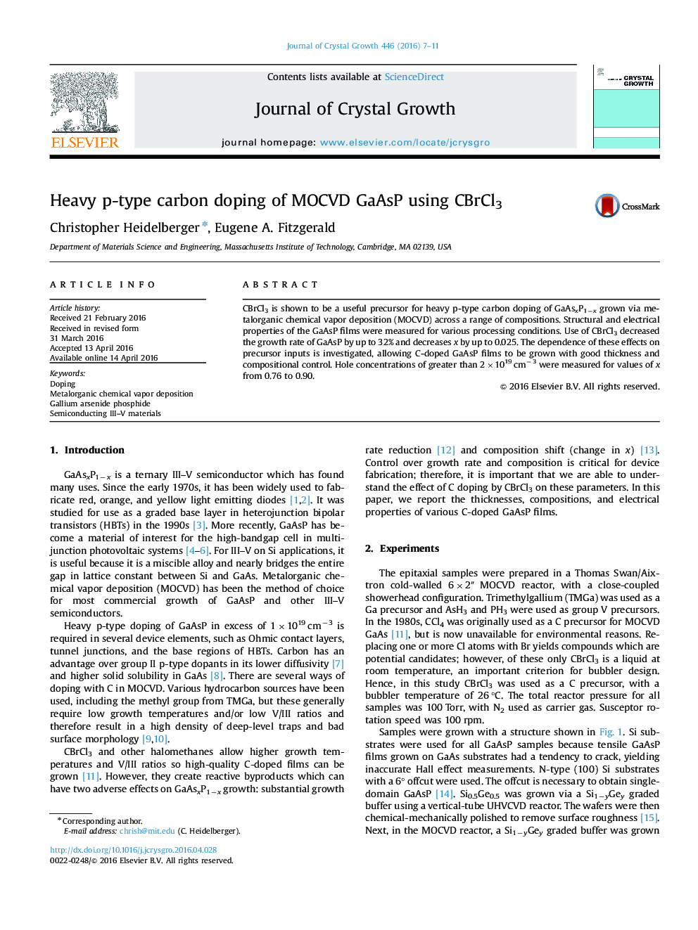 Heavy p-type carbon doping of MOCVD GaAsP using CBrCl3