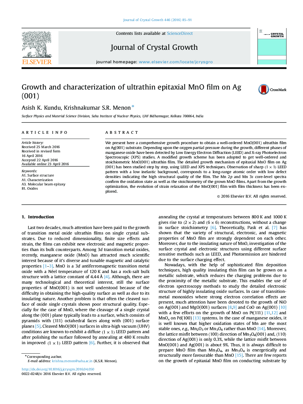 Growth and characterization of ultrathin epitaxial MnO film on Ag(001)