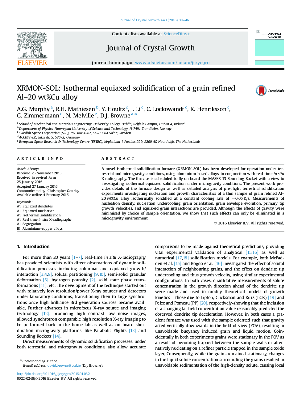 XRMON-SOL: Isothermal equiaxed solidification of a grain refined Al–20 wt%Cu alloy