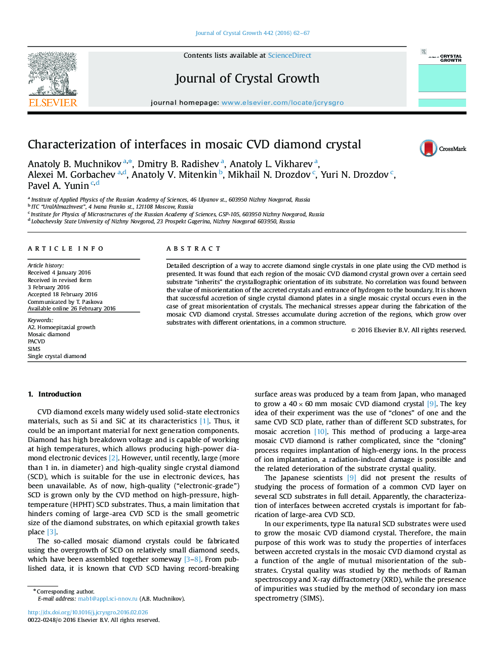 Characterization of interfaces in mosaic CVD diamond crystal