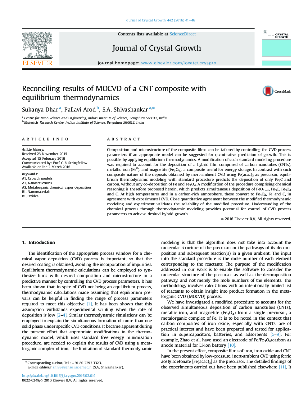 Reconciling results of MOCVD of a CNT composite with equilibrium thermodynamics