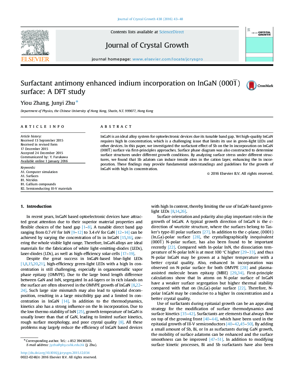 Surfactant antimony enhanced indium incorporation on InGaN (0001Â¯) surface: A DFT study