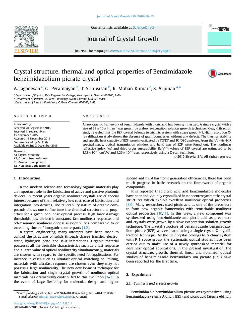 Crystal structure, thermal and optical properties of Benzimidazole benzimidazolium picrate crystal