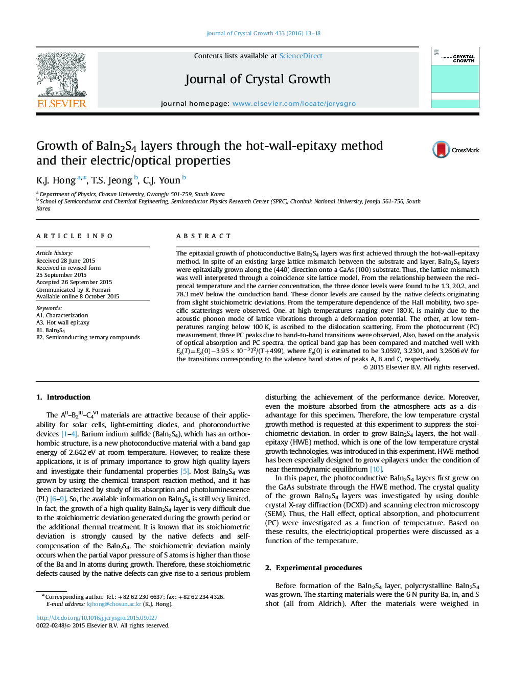 Growth of BaIn2S4 layers through the hot-wall-epitaxy method and their electric/optical properties