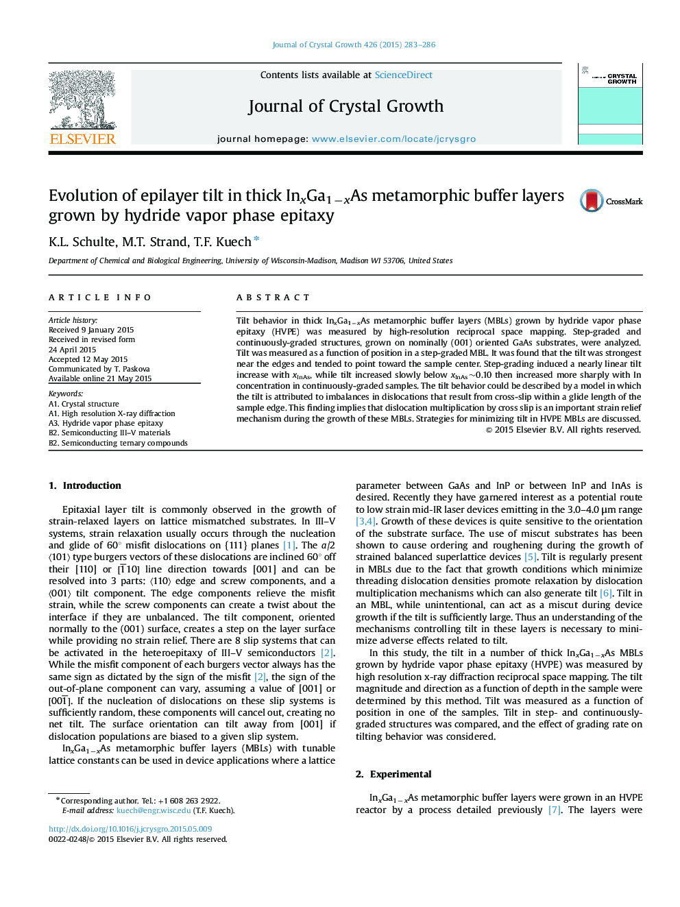 Evolution of epilayer tilt in thick InxGa1−xAs metamorphic buffer layers grown by hydride vapor phase epitaxy