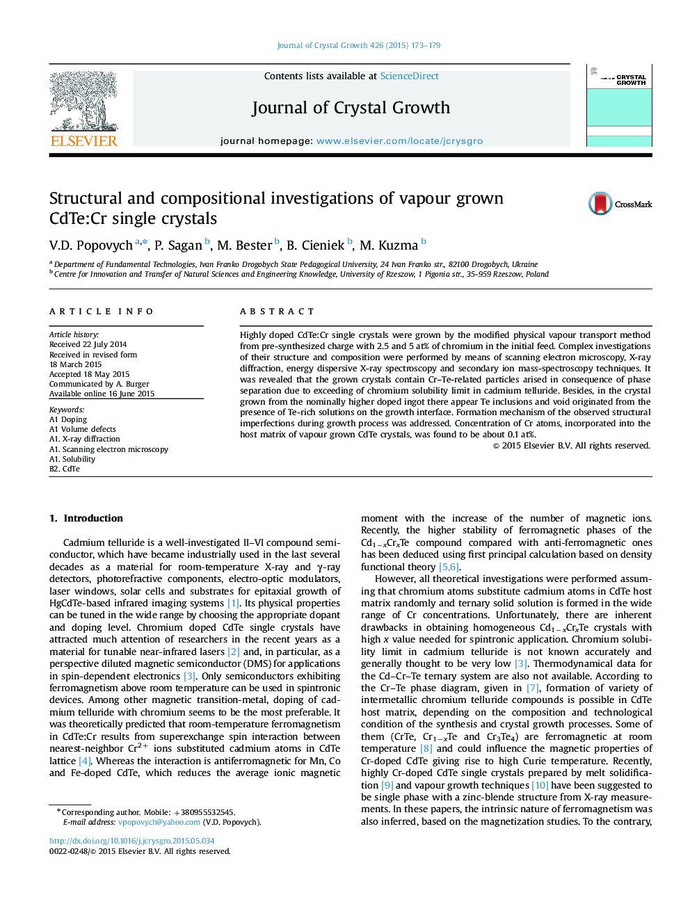 Structural and compositional investigations of vapour grown CdTe:Cr single crystals