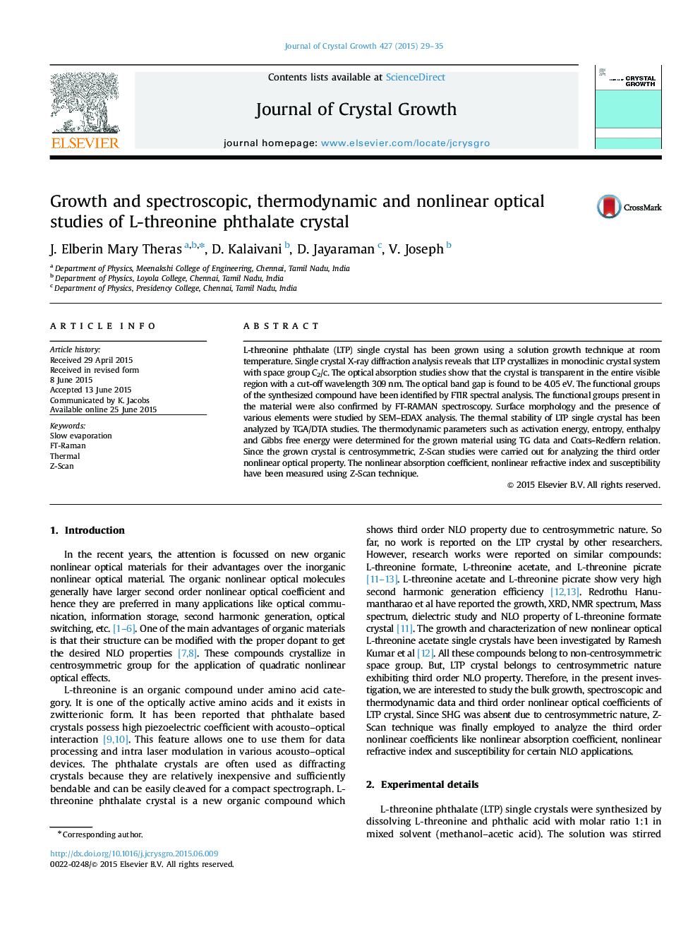 Growth and spectroscopic, thermodynamic and nonlinear optical studies of L-threonine phthalate crystal