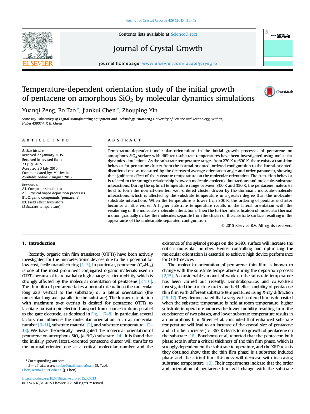 Temperature-dependent orientation study of the initial growth of pentacene on amorphous SiO2 by molecular dynamics simulations