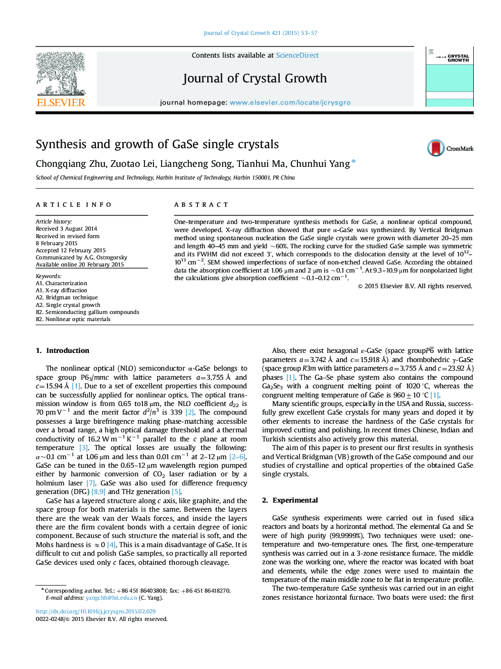 Synthesis and growth of GaSe single crystals