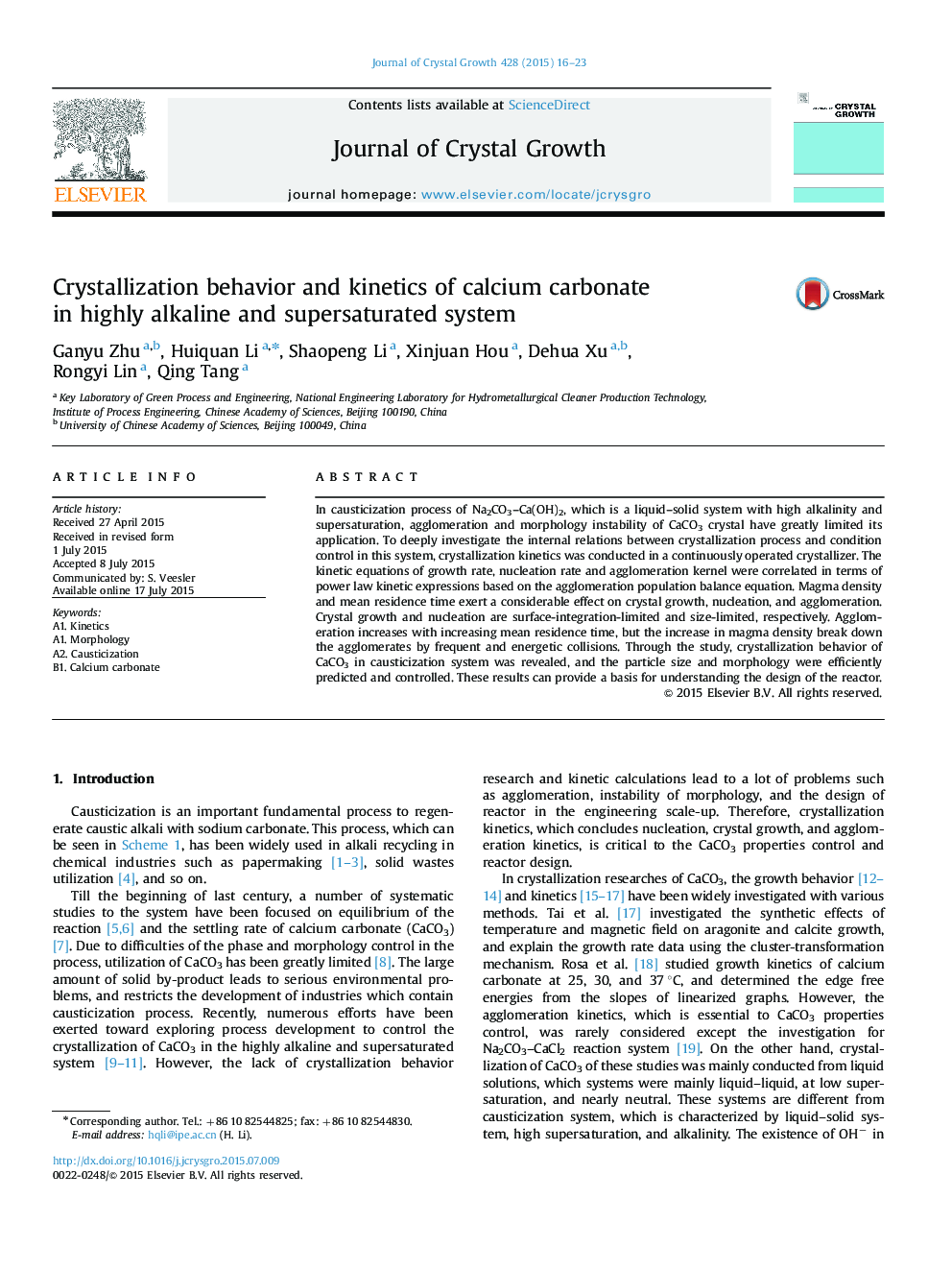 Crystallization behavior and kinetics of calcium carbonate in highly alkaline and supersaturated system