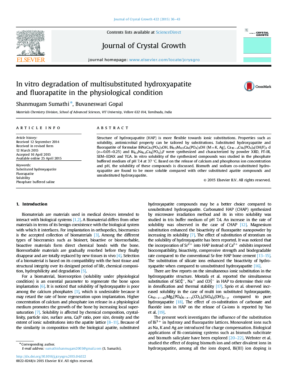 In vitro degradation of multisubstituted hydroxyapatite and fluorapatite in the physiological condition