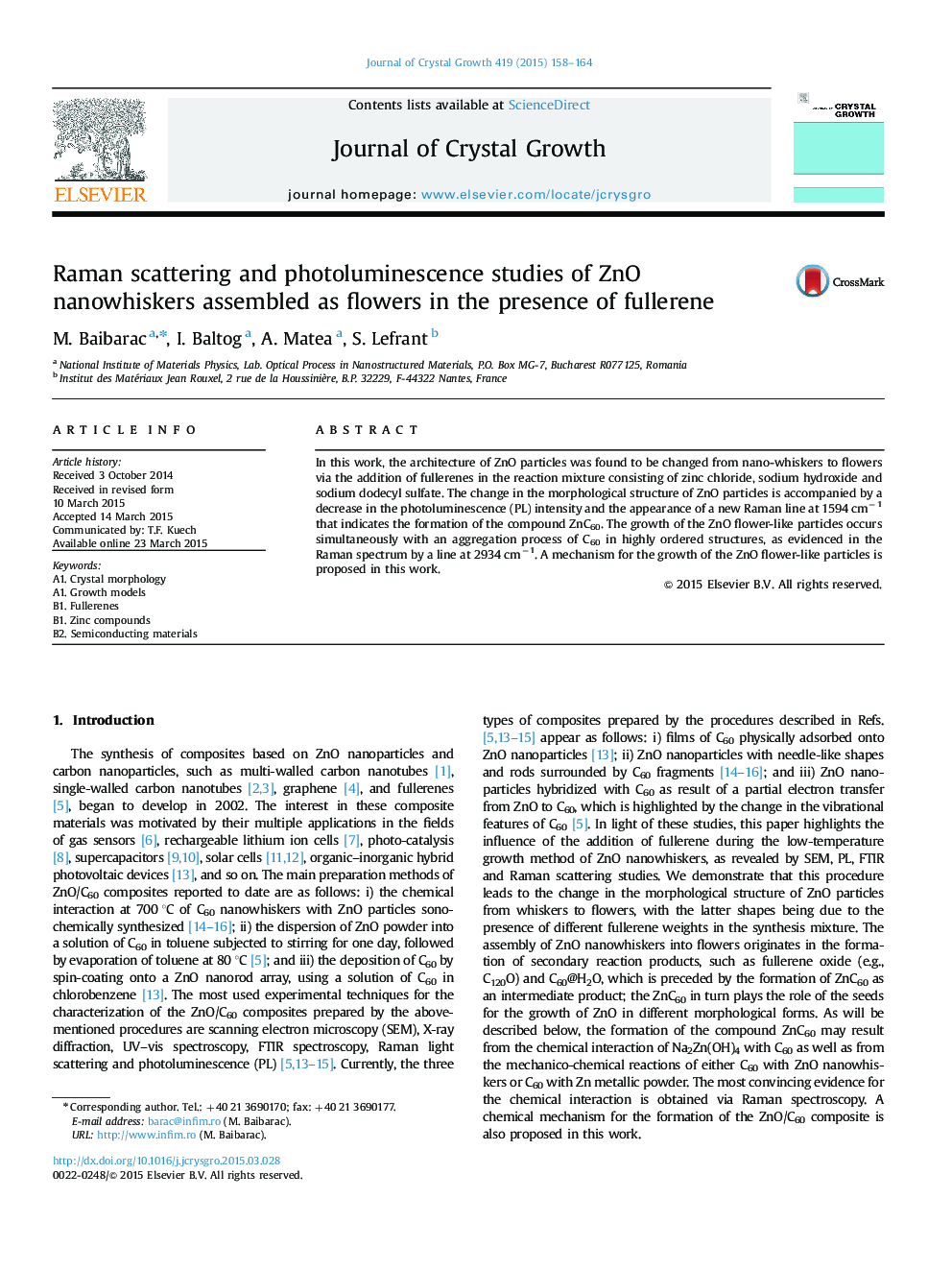 Raman scattering and photoluminescence studies of ZnO nanowhiskers assembled as flowers in the presence of fullerene