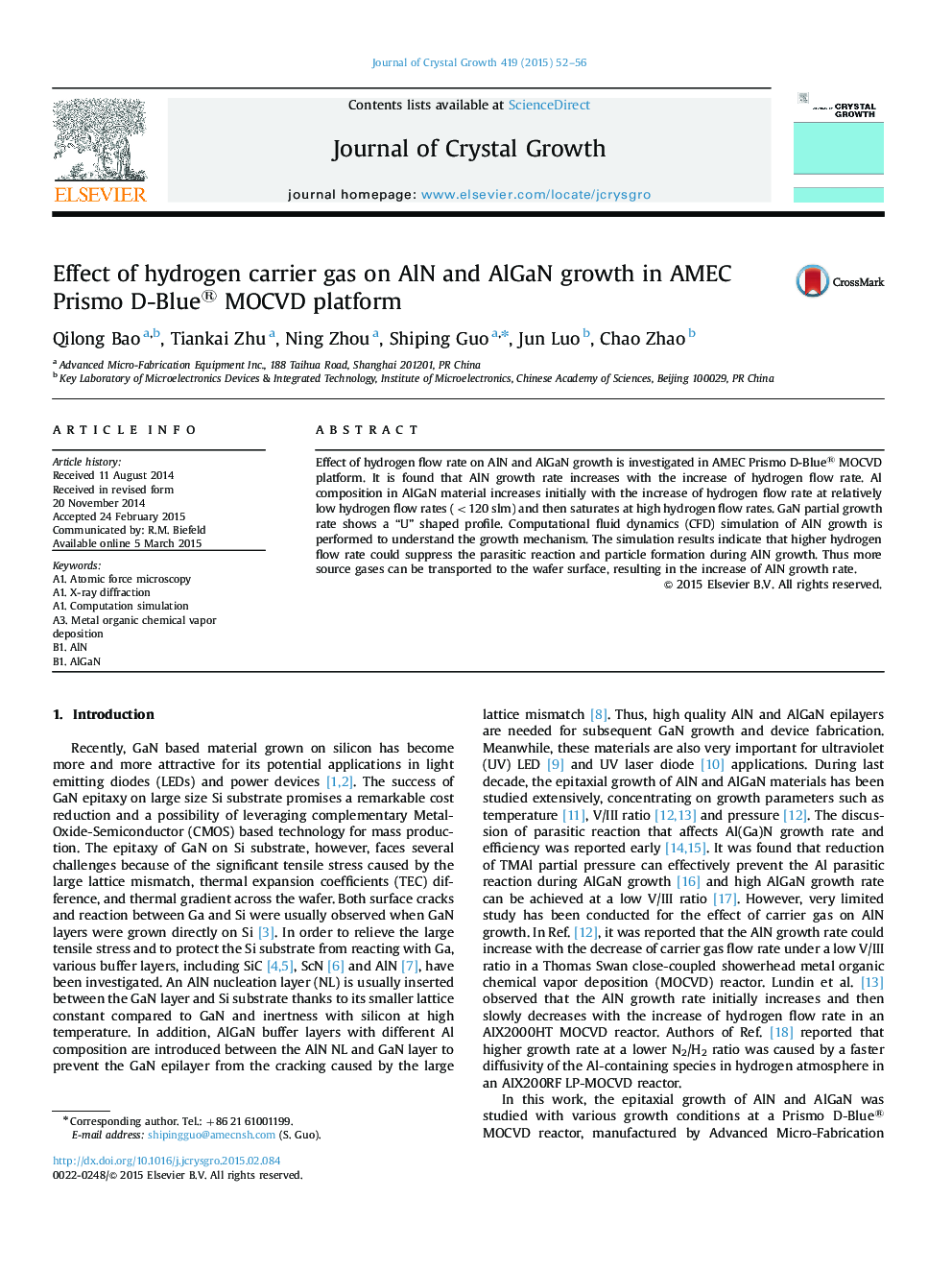 Effect of hydrogen carrier gas on AlN and AlGaN growth in AMEC Prismo D-Blue® MOCVD platform