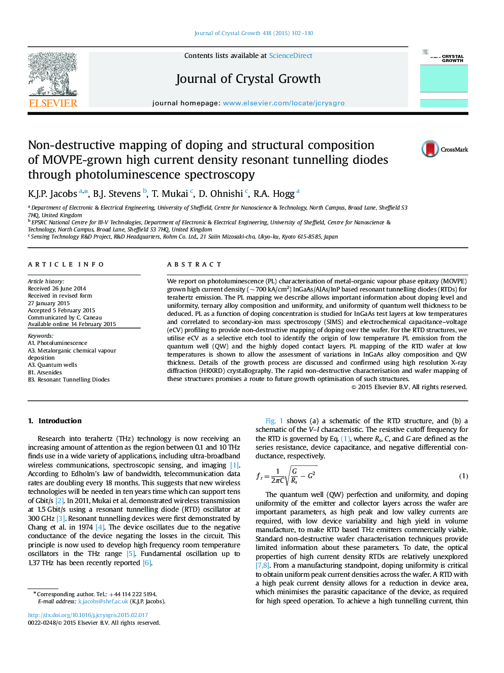 Non-destructive mapping of doping and structural composition of MOVPE-grown high current density resonant tunnelling diodes through photoluminescence spectroscopy