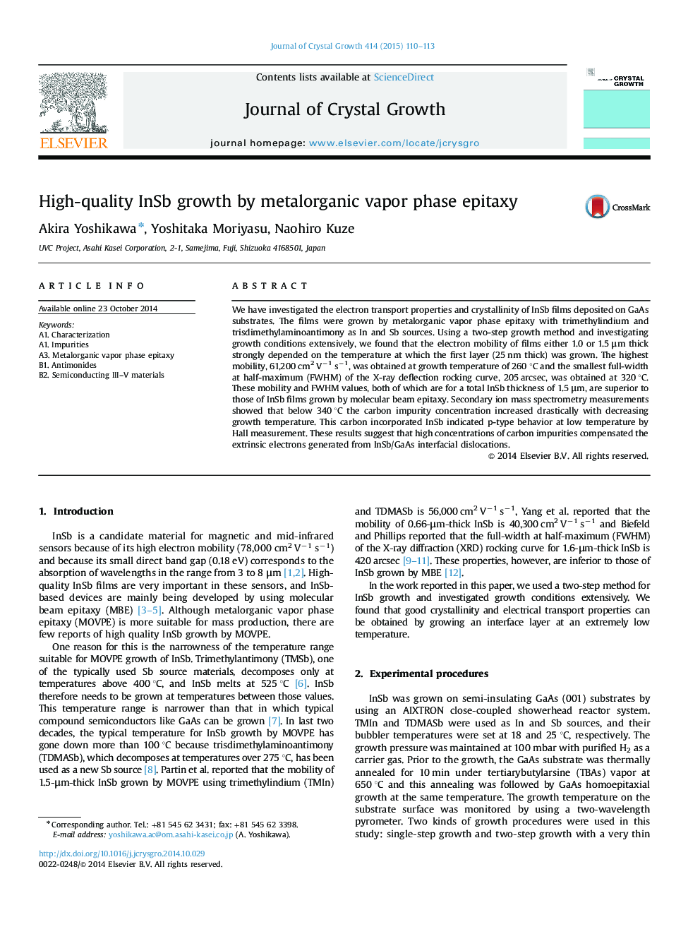 High-quality InSb growth by metalorganic vapor phase epitaxy