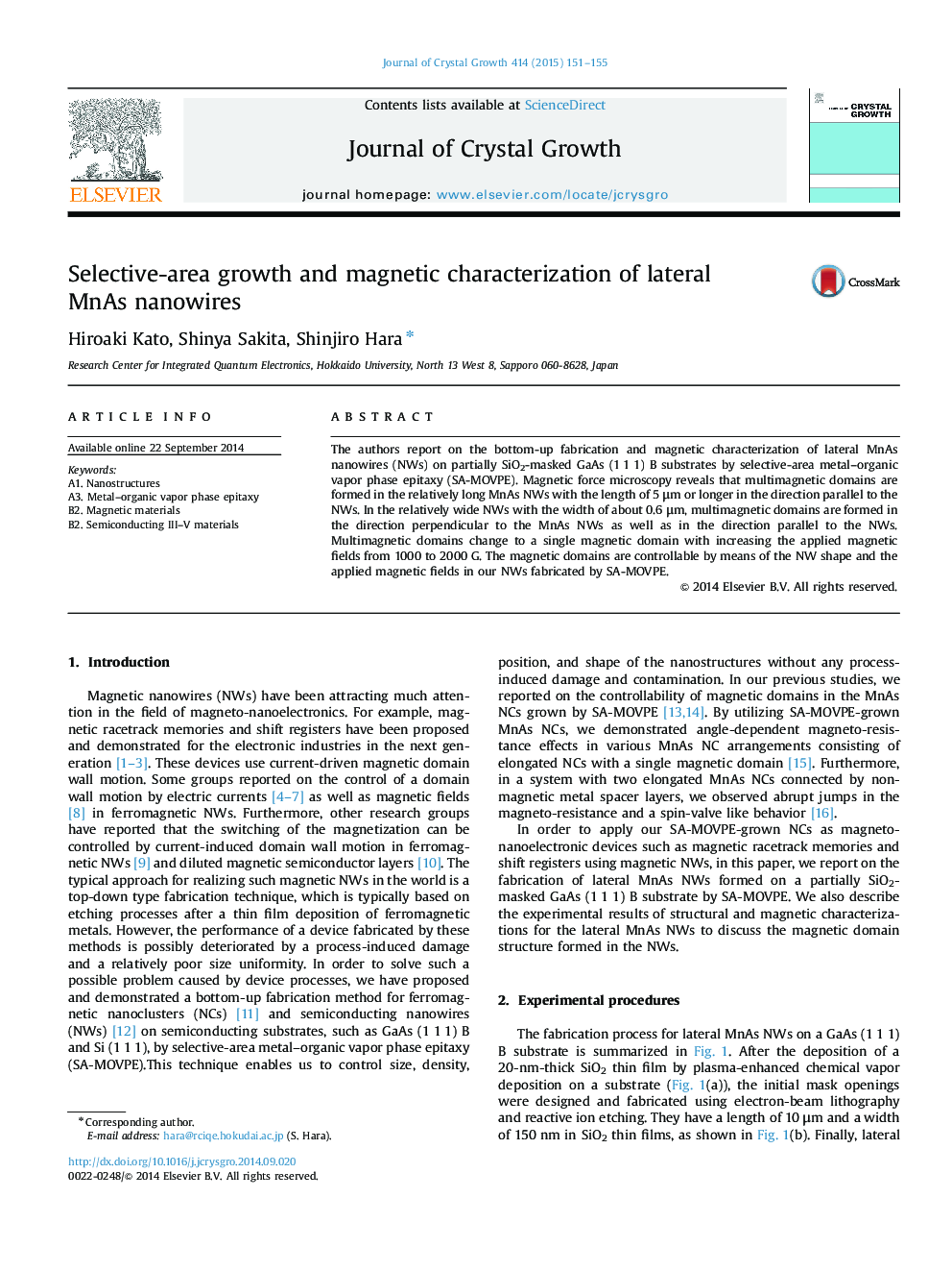 Selective-area growth and magnetic characterization of lateral MnAs nanowires