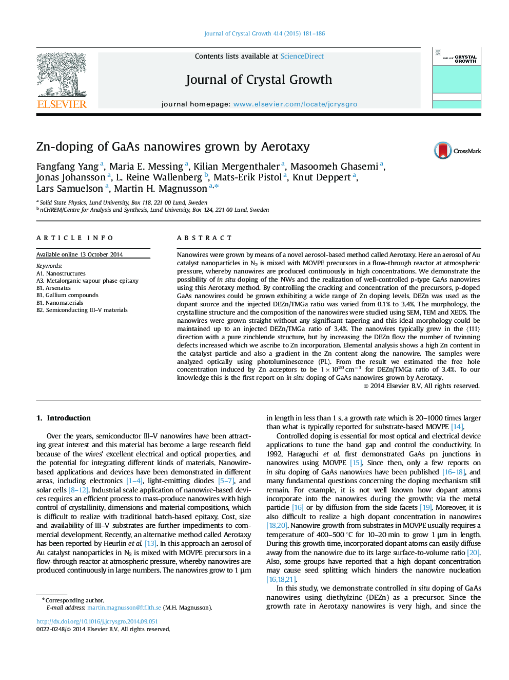 Zn-doping of GaAs nanowires grown by Aerotaxy