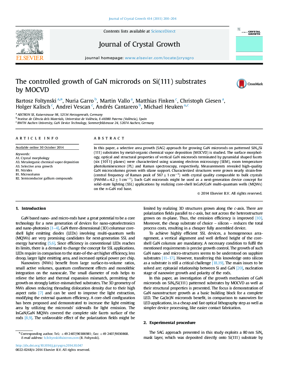 The controlled growth of GaN microrods on Si(111) substrates by MOCVD