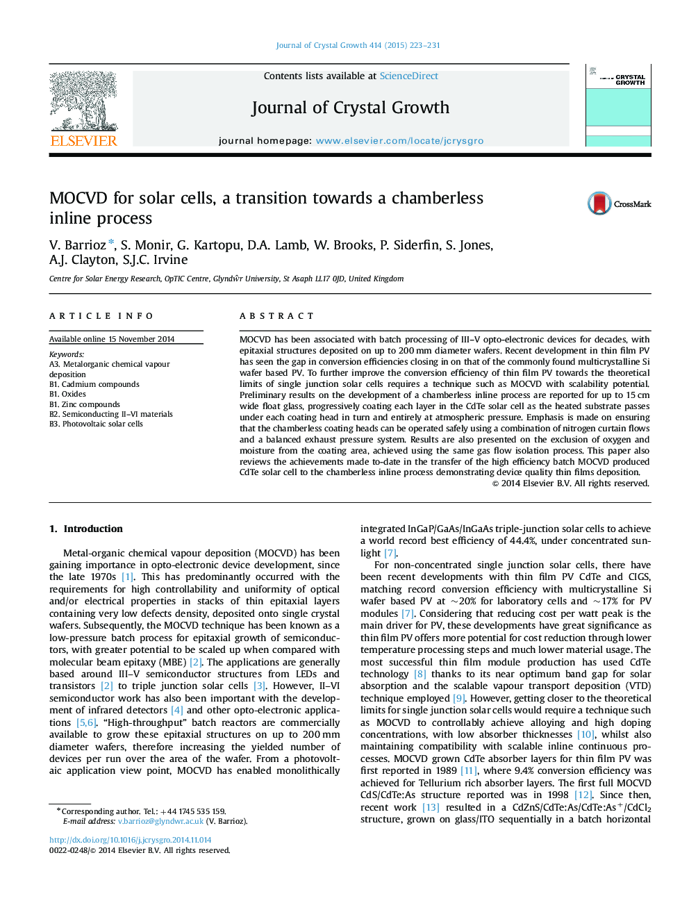 MOCVD for solar cells, a transition towards a chamberless inline process