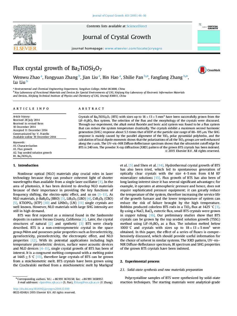 Flux crystal growth of Ba2TiOSi2O7