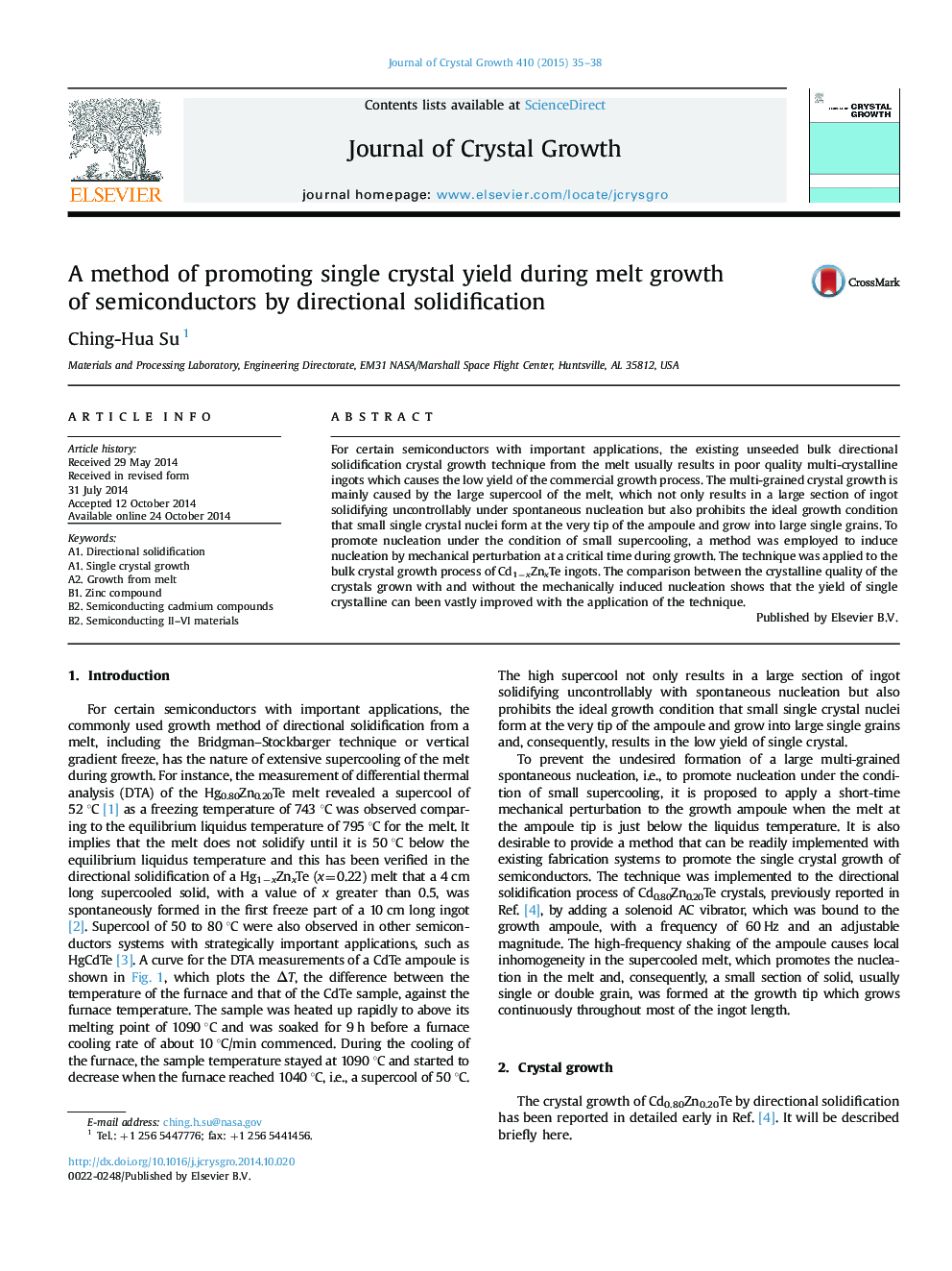 A method of promoting single crystal yield during melt growth of semiconductors by directional solidification