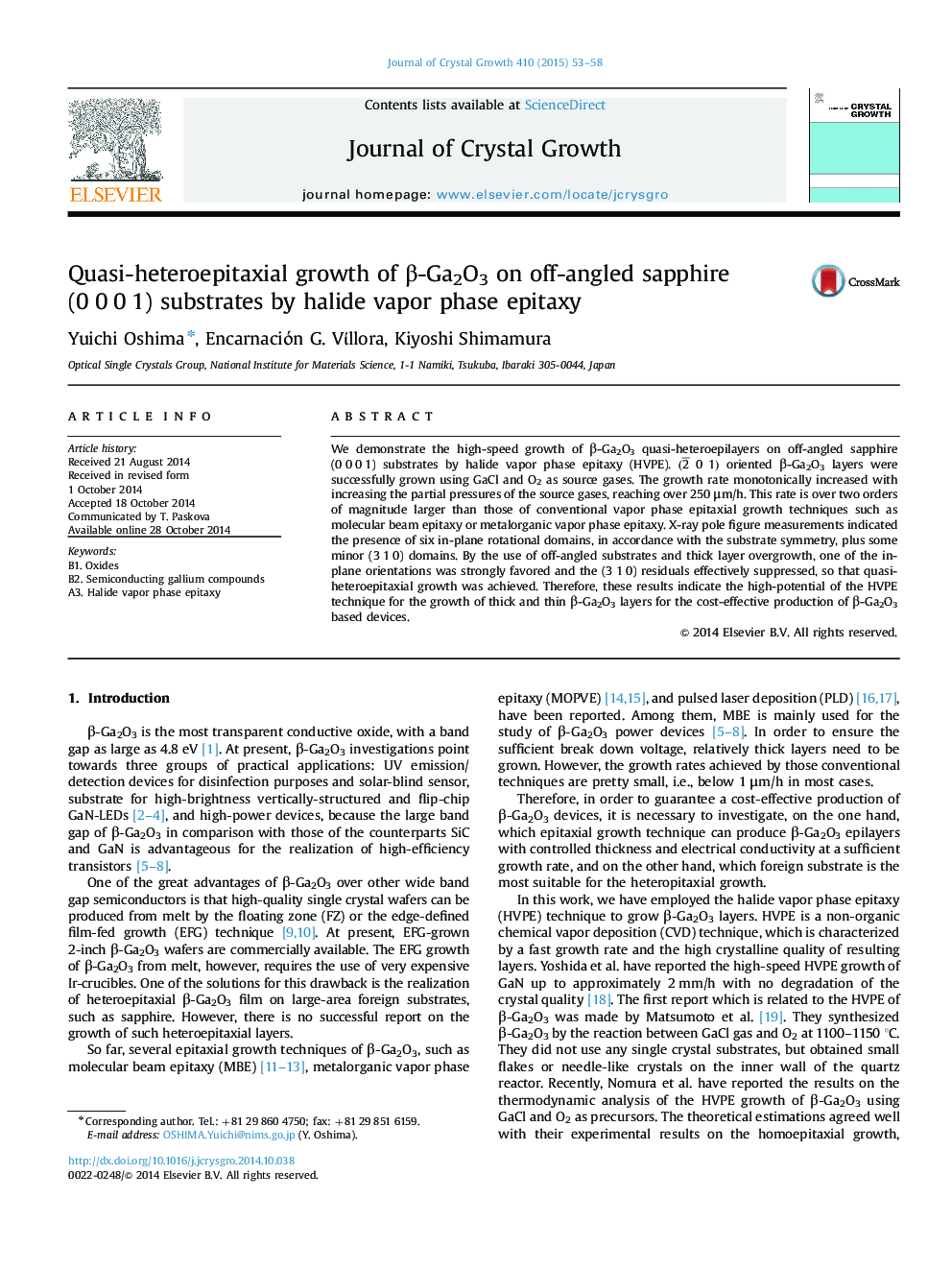 Quasi-heteroepitaxial growth of β-Ga2O3 on off-angled sapphire (0 0 0 1) substrates by halide vapor phase epitaxy