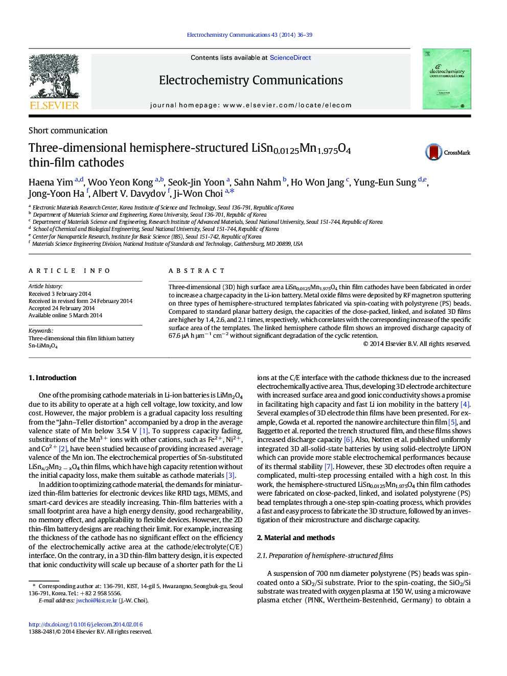 Three-dimensional hemisphere-structured LiSn0.0125Mn1.975O4 thin-film cathodes