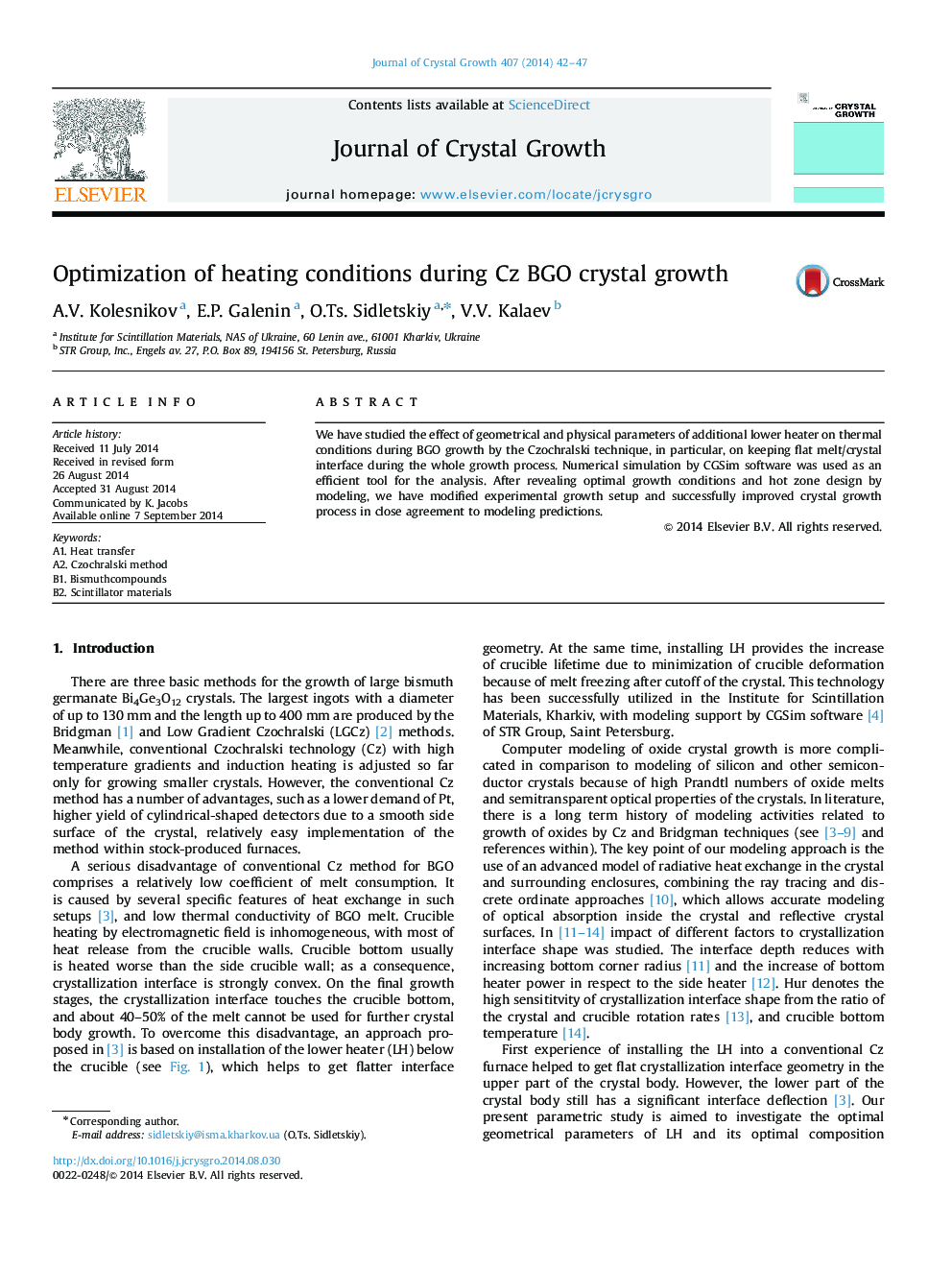 Optimization of heating conditions during Cz BGO crystal growth