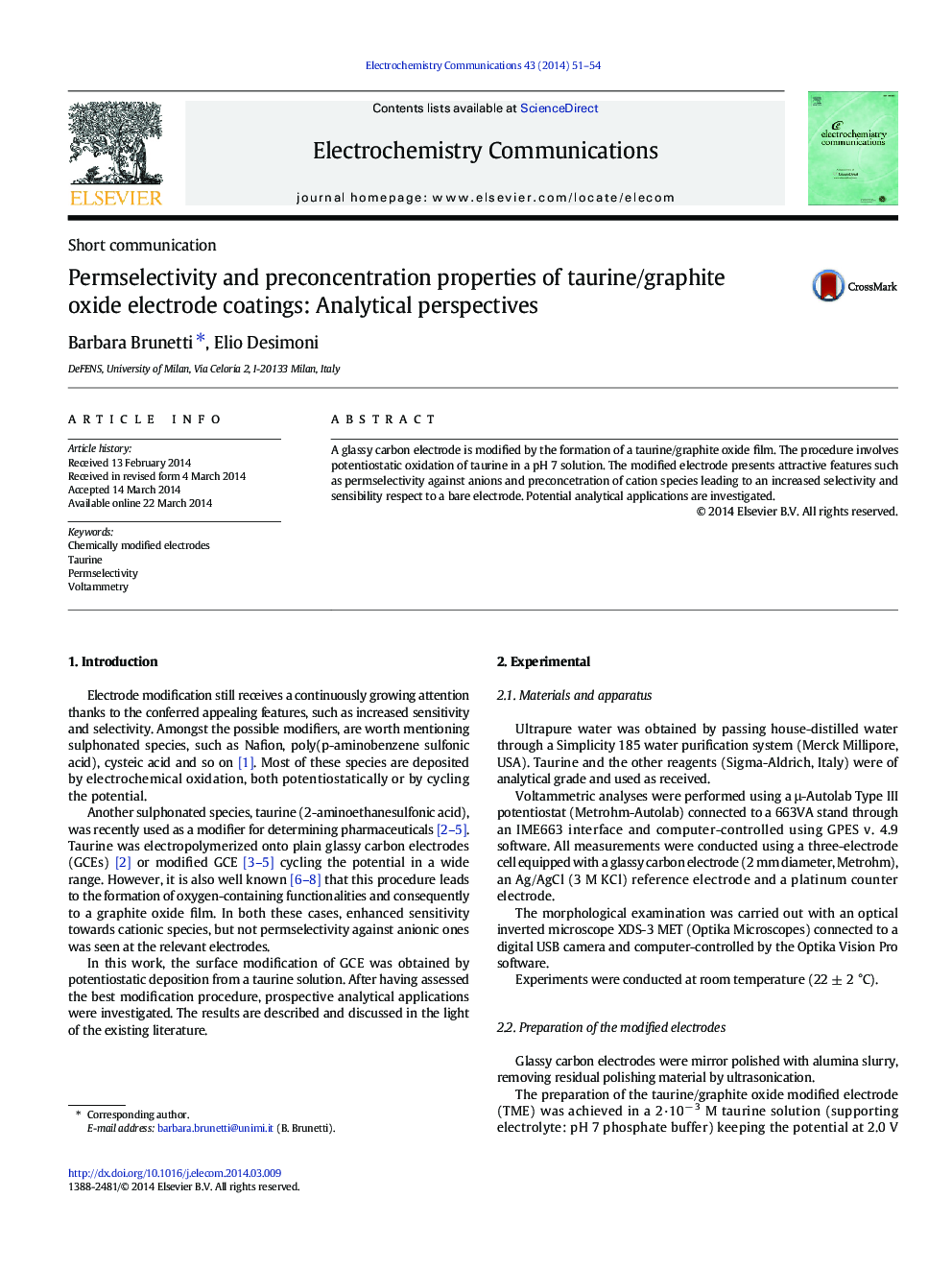 Permselectivity and preconcentration properties of taurine/graphite oxide electrode coatings: Analytical perspectives