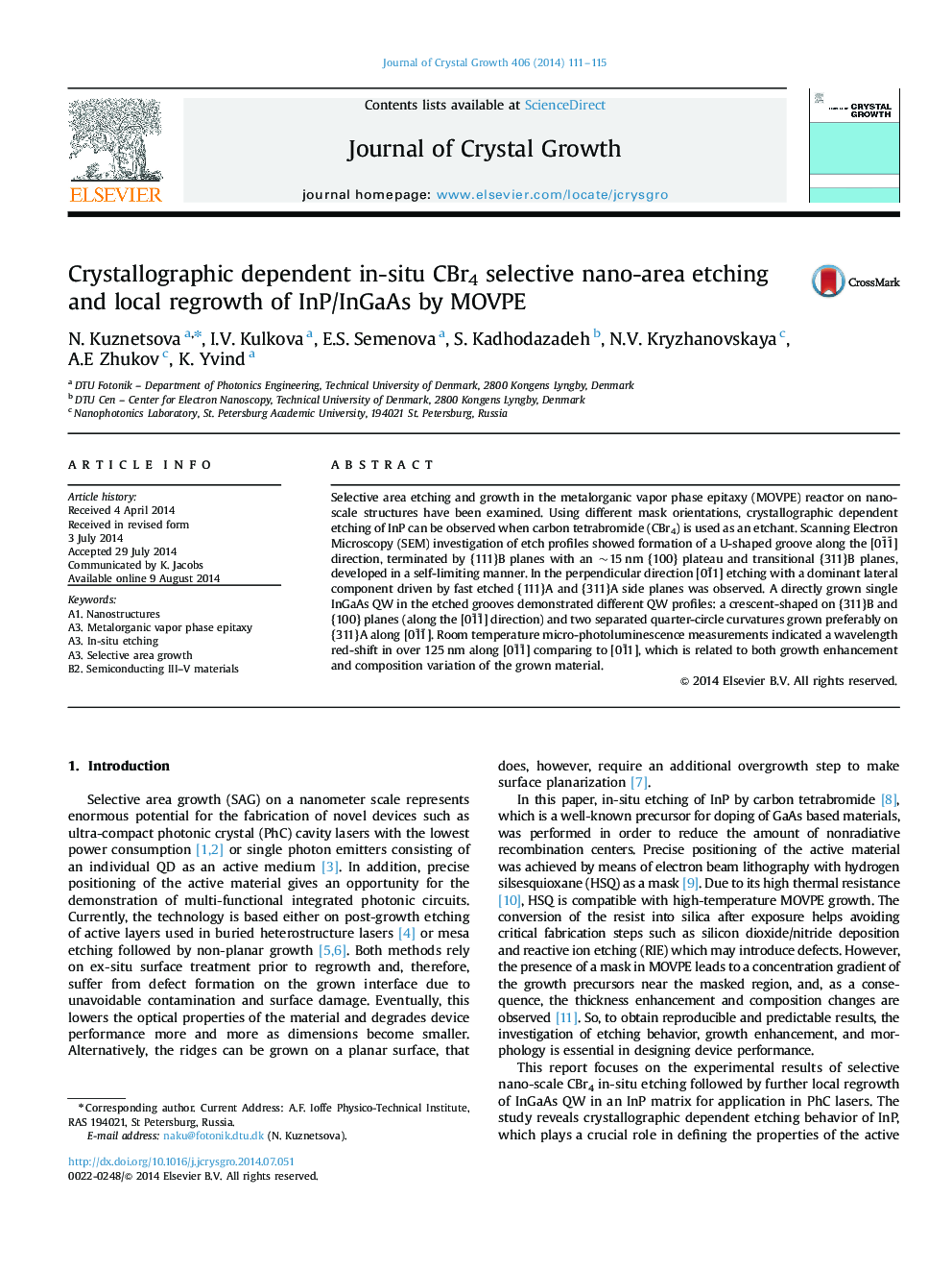 Crystallographic dependent in-situ CBr4 selective nano-area etching and local regrowth of InP/InGaAs by MOVPE