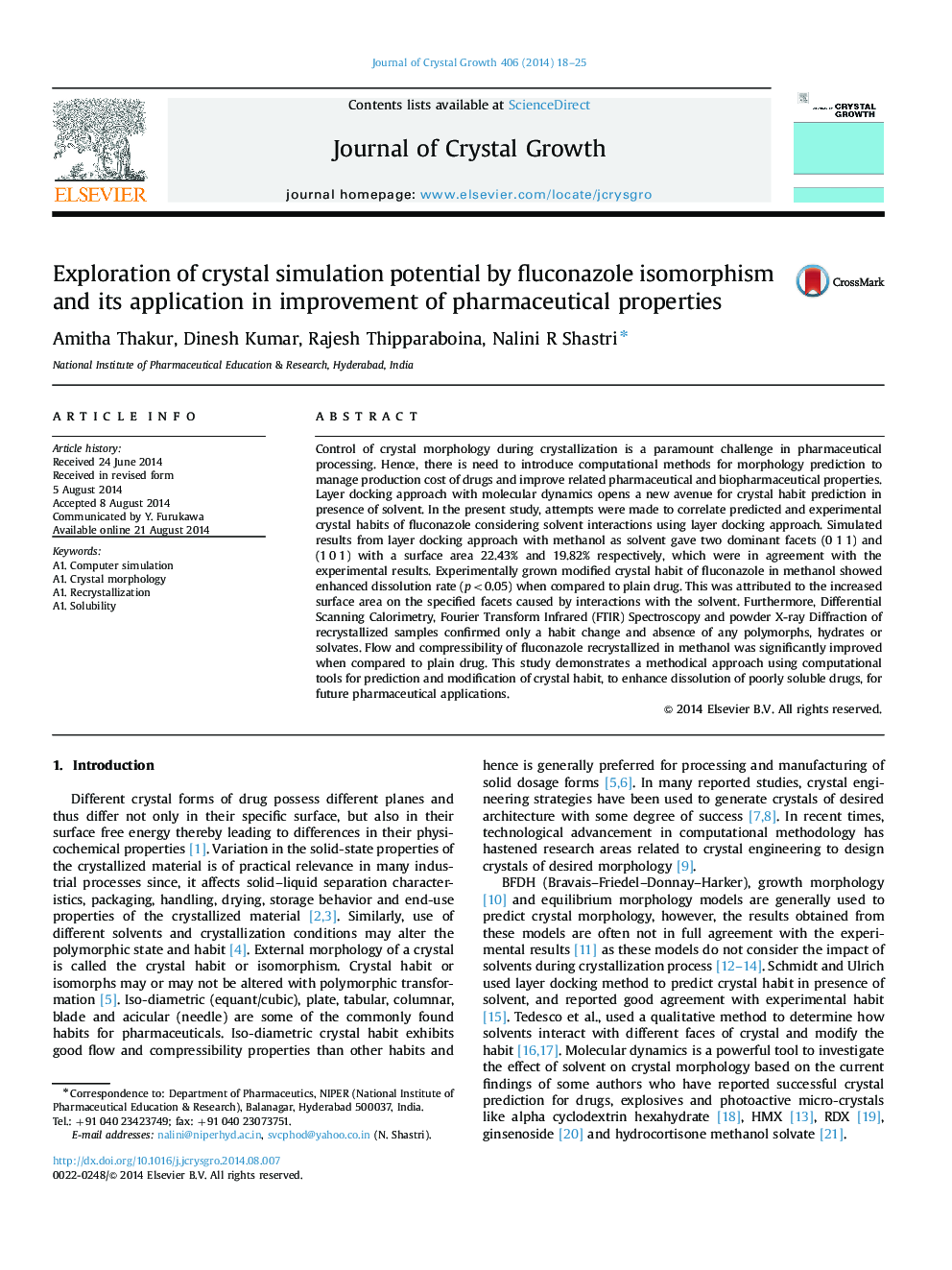 Exploration of crystal simulation potential by fluconazole isomorphism and its application in improvement of pharmaceutical properties