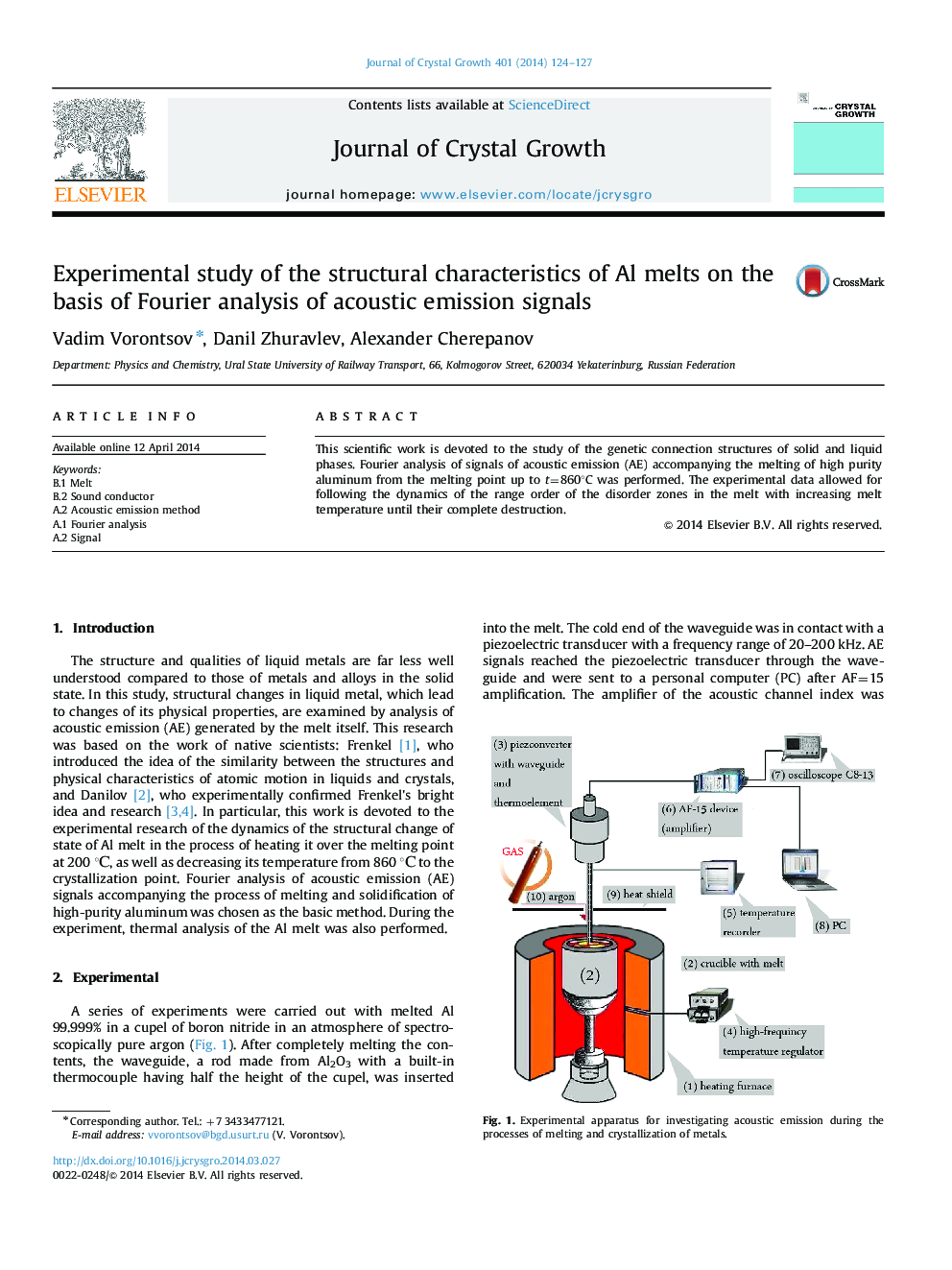 Experimental study of the structural characteristics of Al melts on the basis of Fourier analysis of acoustic emission signals