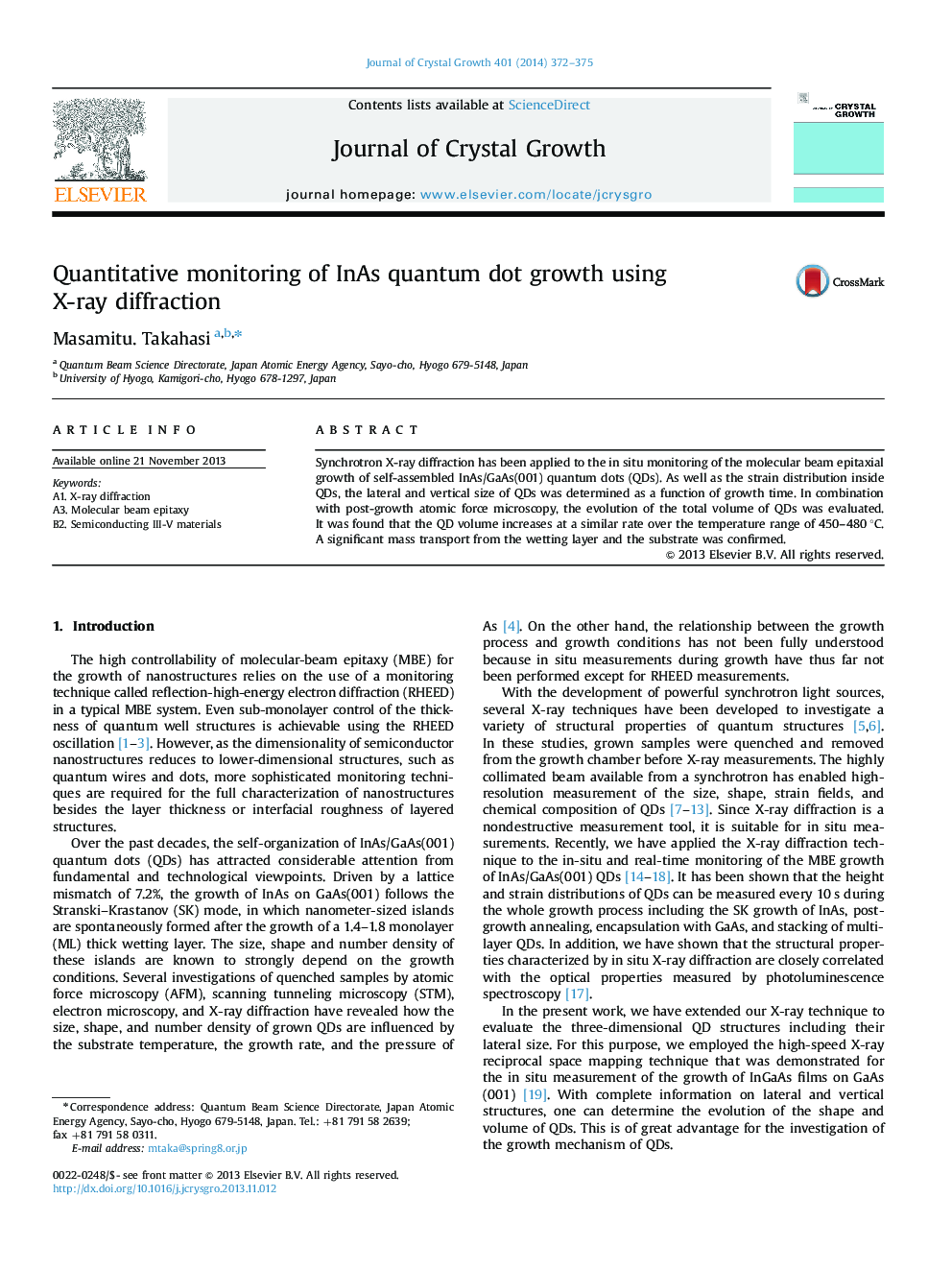 Quantitative monitoring of InAs quantum dot growth using X-ray diffraction