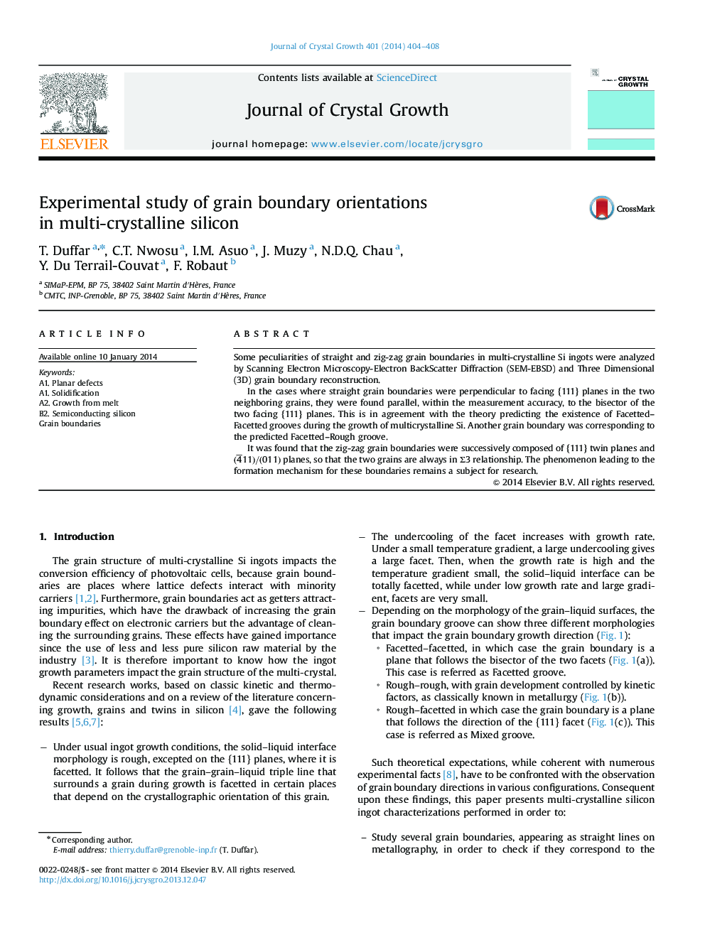 Experimental study of grain boundary orientations in multi-crystalline silicon